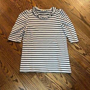 Boden Puff Sleeve Frill Neck T-Shirt Sz 6 Navy White